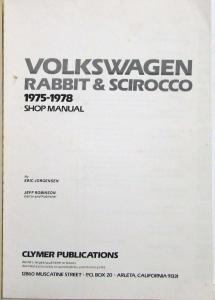 1975-1978 Volkswagen VW Rabbit and Scirocco Clymer Shop Manual