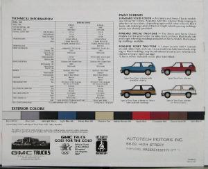 1984 GMC S-15 Jimmy Gypsy Sierra 2WD  4WD Gas Diesel Sales Brochure Original