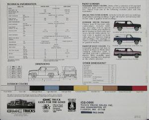 1984 GMC Jimmy Sierra K-1500 4WD Gas Diesel Sales Brochure Original