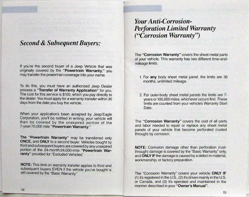 1989 Jeep Owners Warranty Information Manual