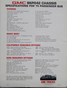 1984 GMC B6PO42 Chassis Specs for 75 Passenger Bus Data Sheet Original