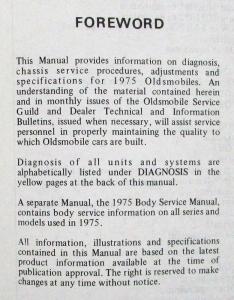 1975 Oldsmobile Chassis Service Manual - Starfire Omega Cutlass 88 98 Toronado