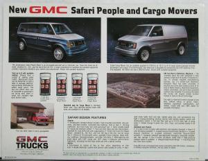 1985 GMC Safari Van People and Cargo Movers Sales Sheet DEALER ONLY ITEM