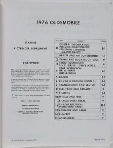 1976 Oldsmobile Starfire 4 Cylinder Service Manual Supplement