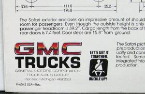 1985 GMC Safari Van Cargo Van M10905 and M10906 Sales Brochure Original