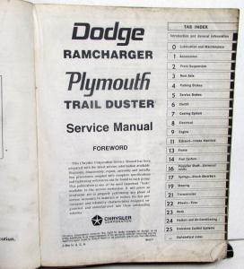 1977 Dodge Ramcharger & Plymouth Trail Duster Dealer Service Shop Repair Manual