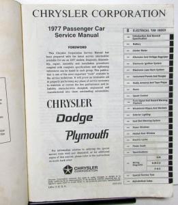 1977 Chrysler Dodge Plymouth Service Shop Manuals Volare Aspen Cordoba Charger