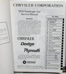 1979 Chrysler Dodge Plymouth Service Shop Repair Manual Set Aspen Volare Cordoba