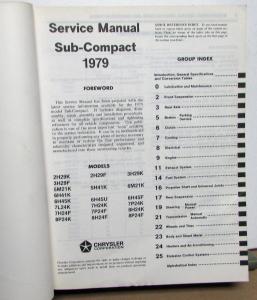 1979 Dodge Colt Challenger Plymouth Arrow Sapporo Service Shop Repair Manual