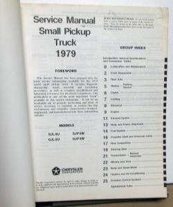 1979 Dodge D50 & Plymouth Arrow Pickup Truck Service Shop Repair Manual Original