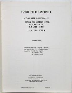 1980 Oldsmobile C-4 Computer Controlled Emission System CCES Information Manual