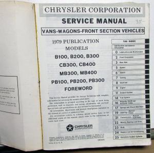1979 Dodge Sportsman & Plymouth Voyager Van Service Shop Repair Manual Original