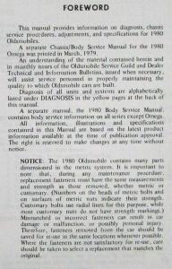 1980 Oldsmobile Service Shop Repair Manual -  Starfire 88 98 Toronado Cutlass