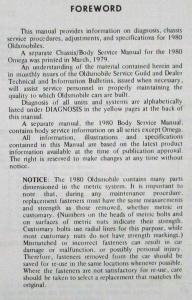 1980 Oldsmobile Service Shop Repair Manual -  Starfire 88 98 Toronado Cutlass