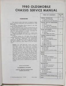 1980 Oldsmobile Service Shop Repair Manual -  Starfire 88 98 Toronado Cutlass