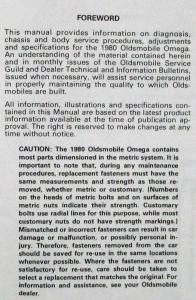 1980 Oldsmobile Omega Service Shop Repair Manual