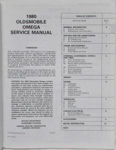 1980 Oldsmobile Omega Service Shop Repair Manual