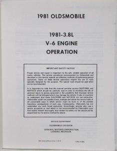 1981 Oldsmobile 3.8L V-6 Engine Operation Bulletin Manual