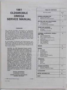 1981 Oldsmobile Omega Service Shop Repair Manual