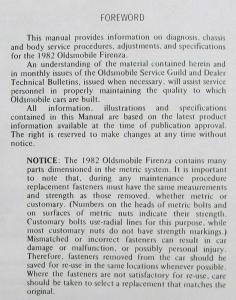1982 Oldsmobile Firenza Service Shop Repair Manual and Supplement