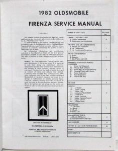 1982 Oldsmobile Firenza Service Shop Repair Manual and Supplement