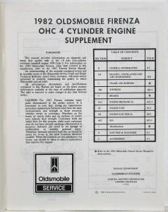 1982 Oldsmobile Firenza Service Shop Repair Manual and Supplement