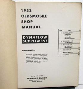 1953 Oldsmobile Service Shop Repair Manual Dynaflow Supplement