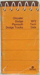 1972 Chrysler Dodge Plymouth Dodge Trucks Tech Data Booklet - Challenger Charger