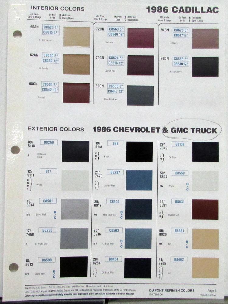 1986 GMC Pickup Van Cab Chassis Truck Exterior DuPont Paint Chips Original