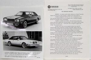 1982 Chrysler Plymouth Press Kit - LeBaron New Yorker Cordoba Imperial Reliant