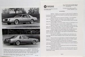 1982 Chrysler Plymouth Press Kit - LeBaron New Yorker Cordoba Imperial Reliant