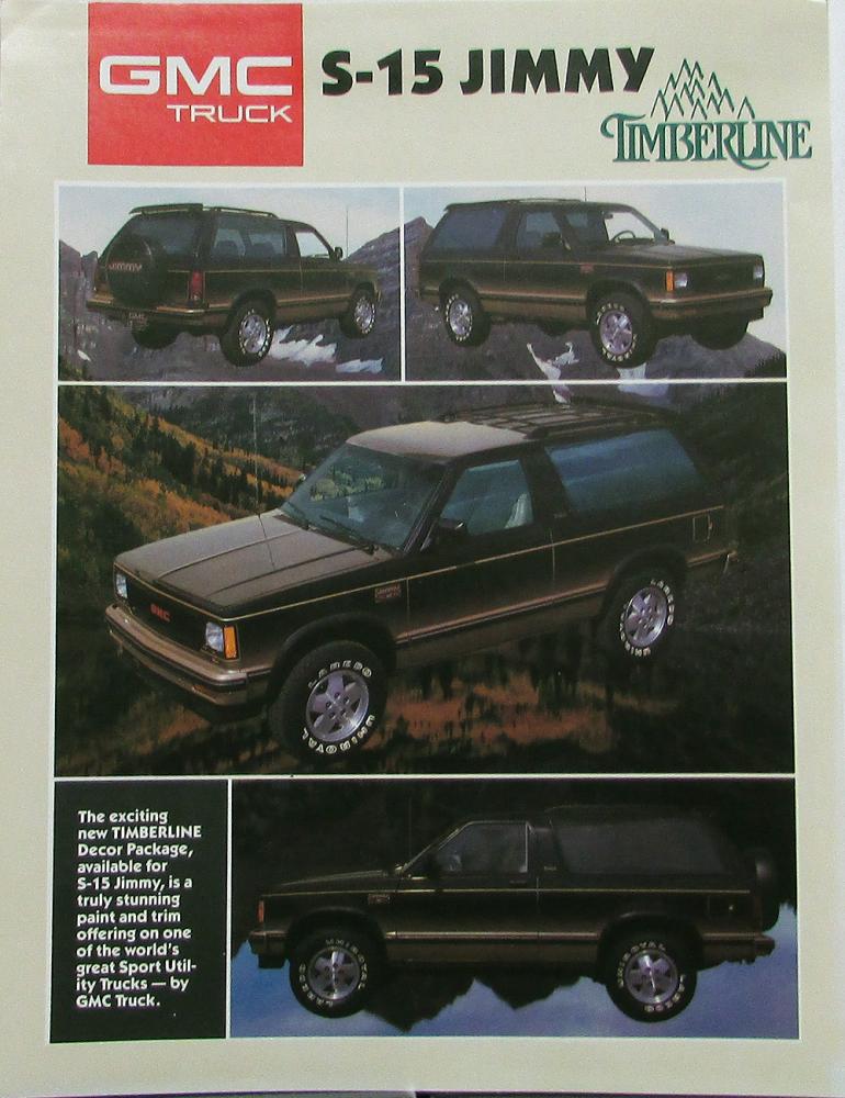 1987 GMC S-15 Jimmy 4X4 Timberline Decor Package Data Sheet Original