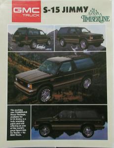 1987 GMC S-15 Jimmy 4X4 Timberline Decor Package Data Sheet Original
