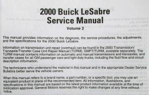 2000 Buick LeSabre Service Shop Repair Manuals - 2 Volumes