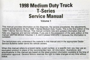 1998 GMC Chevrolet Medium Duty Truck T Series Service Shop Repair Manual - 3 Vol