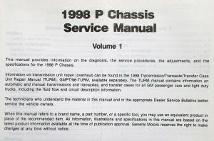 1998 GMC Chevrolet P12 Chassis Motorhome Series Service Shop Manual - 3 Vol