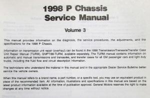 1998 GMC Chevrolet P12 Chassis Motorhome Series Service Shop Manual - 3 Vol