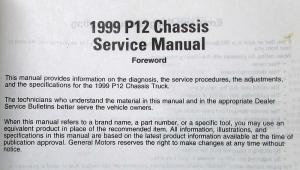 1999 GMC Chevrolet P12 Chassis Motorhome Service Shop Repair Manual