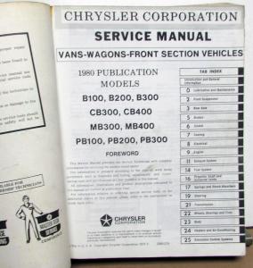 1980 Dodge Sportsman & Plymouth Voyager Van Service Shop Repair Manual Original