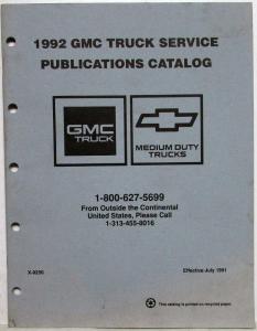 1992 GMC Truck Service Publications Catalog