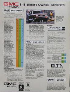 1988 GMC S-15 Jimmy Sierra Gypsy Timberline Truck Sales Brochure Original