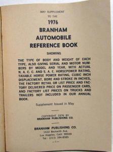 1976 Branham Automobile Reference Book - May Supplement