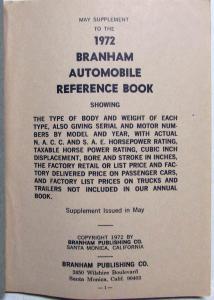 1972 Branham Automobile Reference Book - May Supplement