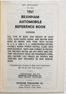 1967 Branham Automobile Reference Book - May Supplement