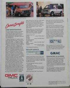 1989 GMC Safari Rally Vans Truck Sales Brochure Original