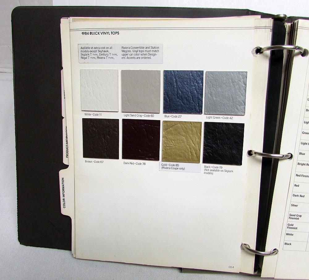 1984 Buick Dealer Album Paint Chips Upholstery Skylark LeSabre Riviera