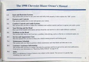 1998 Chevrolet Blazer Truck Owners Manual