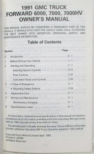 1991 GMC Truck Forward 6000 7000 7000 HV Owners Manual