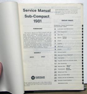 1981 Dodge Challenger Plymouth Sapporo Service Shop Repair Manual