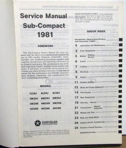 1981 Dodge Colt Plymouth Champ Dealer Service Shop Repair Manual